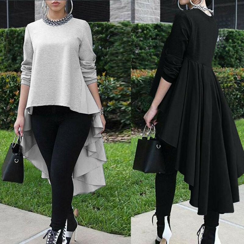 Brand New Women Solid Loose Blouse Shirt Tops Asymmetrical Sleeve Long High Low Size Waterfall Tuxedo Plus Size