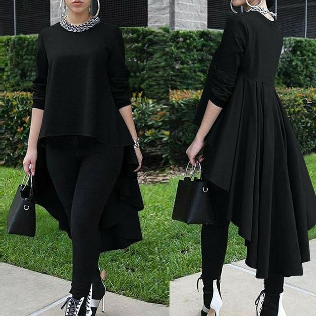 Brand New Women Solid Loose Blouse Shirt Tops Asymmetrical Sleeve Long High Low Size Waterfall Tuxedo Plus Size