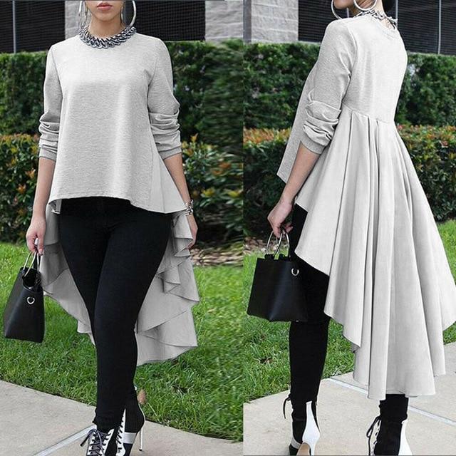 Brand New Women Solid Loose Blouse Shirt Tops Asymmetrical Sleeve Long High Low Size Waterfall Tuxedo Plus Size