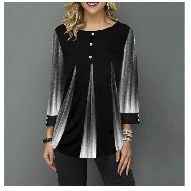 Shirt Women Spring Summer Blouse 3/4 Sleeve Casual 3D Gradient Printing Female Fashion Shirt Tops Plus Size 5XL StreetShirt