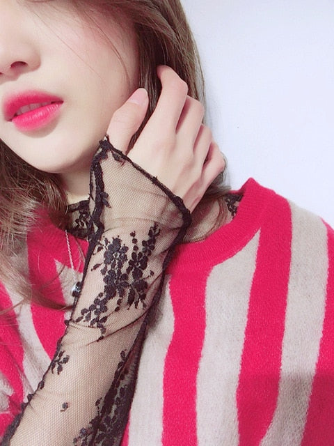 Sexy Women See Through Transparent Mesh Tops Long Sleeve Sheer Slim Ladies Turtleneck ds501