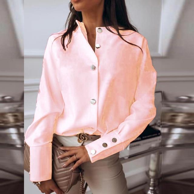 Spring Autumn O Neck Ruffle Blouse Shirts Elegant Office Lady Back Metal Buttons Blouses Casual Women Long Sleeve Blusa Tops 3XL