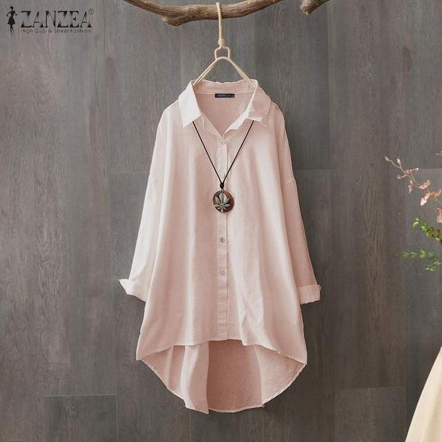 Women's Asymmetrical Shirts ZANZEA 2020 Fashion Striped Tops Casual Long Sleeve Blusas Female Button Patchwork Tunic Oversized