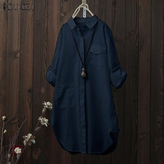 Women's Asymmetrical Shirts ZANZEA 2020 Fashion Striped Tops Casual Long Sleeve Blusas Female Button Patchwork Tunic Oversized