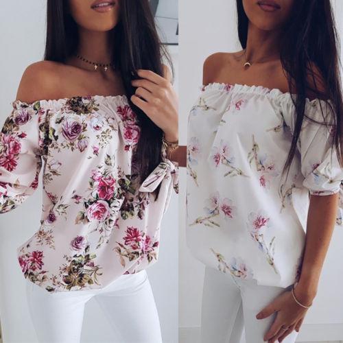 Meihuida Women's Off Shoulder Blouse Shirts Ladies Summer Beach Casual Loose Tops Tee Print Shirts 2020 Fashion