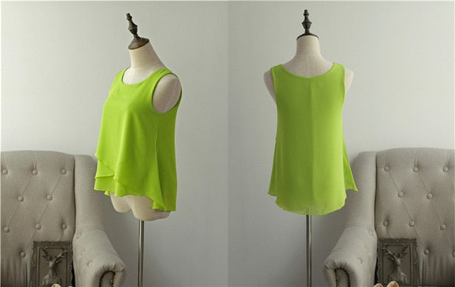 New Women Chiffon Blouse 2020 Top New arrival Summer sleeveless O-Neck Casual Female Blouses Plus Size 6XL Solid color Shirts