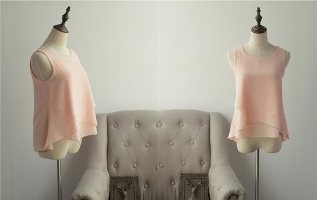 New Women Chiffon Blouse 2020 Top New arrival Summer sleeveless O-Neck Casual Female Blouses Plus Size 6XL Solid color Shirts