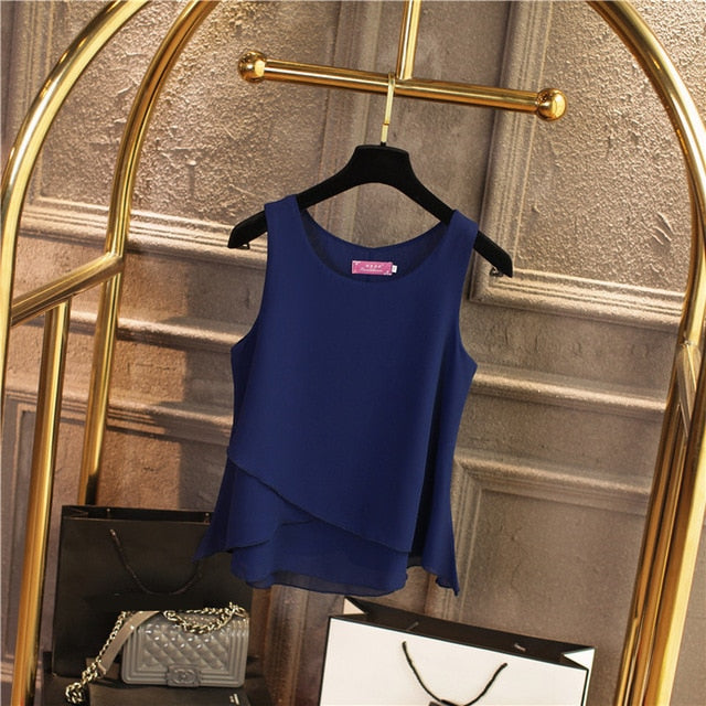 New Women Chiffon Blouse 2020 Top New arrival Summer sleeveless O-Neck Casual Female Blouses Plus Size 6XL Solid color Shirts