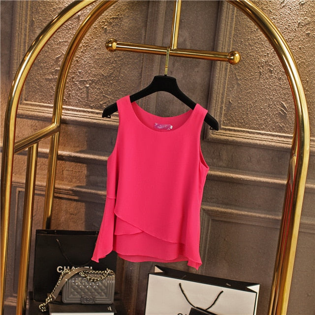 New Women Chiffon Blouse 2020 Top New arrival Summer sleeveless O-Neck Casual Female Blouses Plus Size 6XL Solid color Shirts