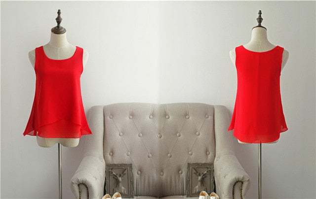 New Women Chiffon Blouse 2020 Top New arrival Summer sleeveless O-Neck Casual Female Blouses Plus Size 6XL Solid color Shirts