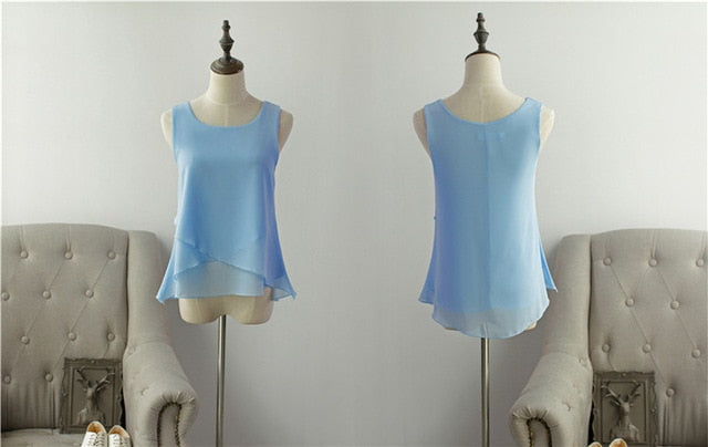 New Women Chiffon Blouse 2020 Top New arrival Summer sleeveless O-Neck Casual Female Blouses Plus Size 6XL Solid color Shirts
