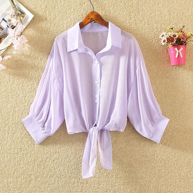White Chiffon Blouse Women Half Sleeve 2020 Summer Transparent Thin Shirts Office Blusas Feminina Solid Workwear Plus Size Tops