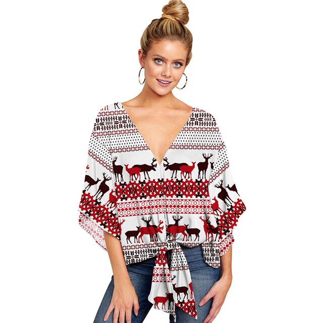 Summer Casual Loose Women Blouse Plus Size 5XL Batwing Sleeve Deep V Shirts Femme Print Tie Cotton Irregular Pullovers Female