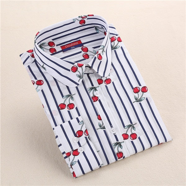 Dioufond White Navy Lips Print Women Blouses Long Sleeve Ladies Office Blouse Shirt  Casual Button Down Blusa 2017 Spring