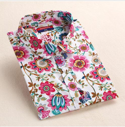 Dioufond Women Summer Blouses Vintage Floral Blouse Long Sleeve Shirt Women Camisas Femininas Female Tops Fashion Cotton Shirt