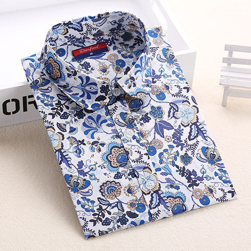 Dioufond Women Summer Blouses Vintage Floral Blouse Long Sleeve Shirt Women Camisas Femininas Female Tops Fashion Cotton Shirt