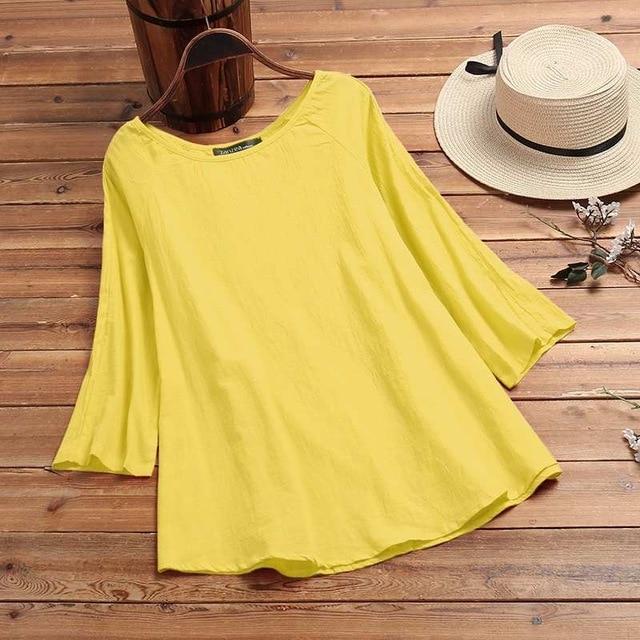 Fashion Summer Shirt ZANZEA Women Long Sleeve Solid Cotton Linen Blouse Blusas Femininas Basic Tops Robe Loose Chemise Tunic 5XL