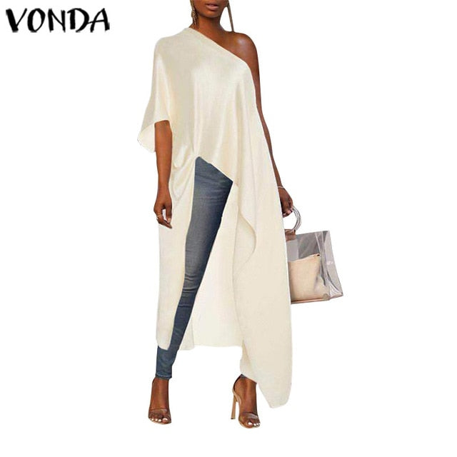 VONDA 2020 Summer Tunic Women Sexy Off One Shoulder Party Shirts Holiday Tops Plus Size Elegant Bohemian Blusas Femininas