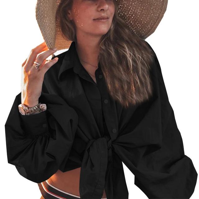 Elegant Office Work Blouse Women 2020 Celmia Plus Size Solid Tunic Top Casual Loose Shirt Ladies Long Sleeve Knotted Blusas 5XL