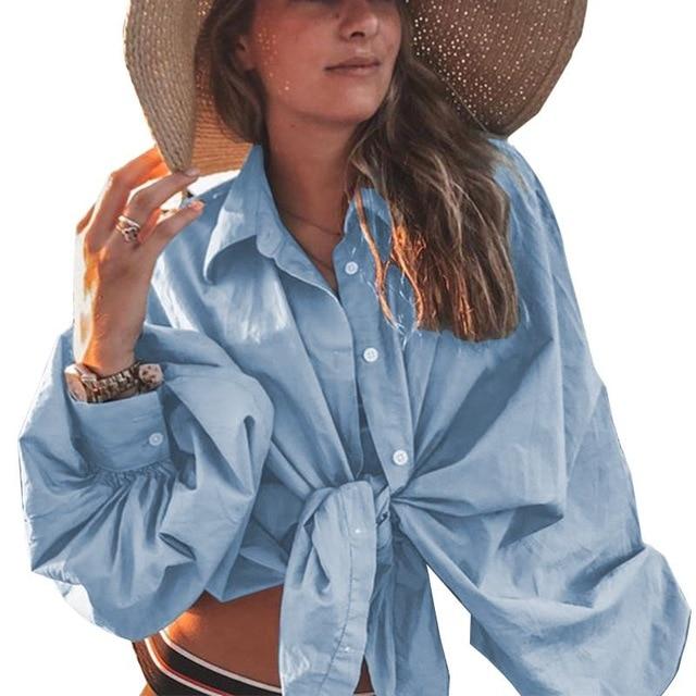 Elegant Office Work Blouse Women 2020 Celmia Plus Size Solid Tunic Top Casual Loose Shirt Ladies Long Sleeve Knotted Blusas 5XL