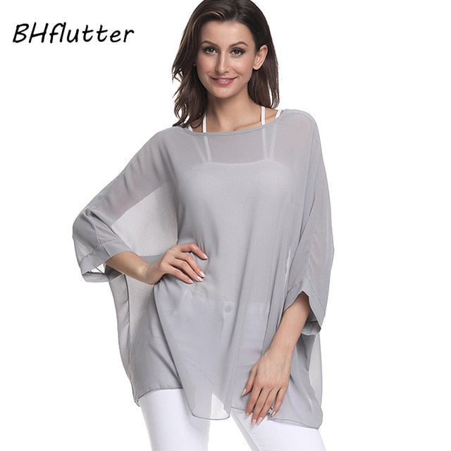 BHflutter Women Blouses Plus Size 2019 New Style Batwing Casual Summer Blouse Shirt Woman Boho Chiffon Shirts Tops Chemise Femme