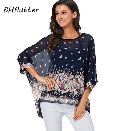 BHflutter Women Blouses Plus Size 2019 New Style Batwing Casual Summer Blouse Shirt Woman Boho Chiffon Shirts Tops Chemise Femme