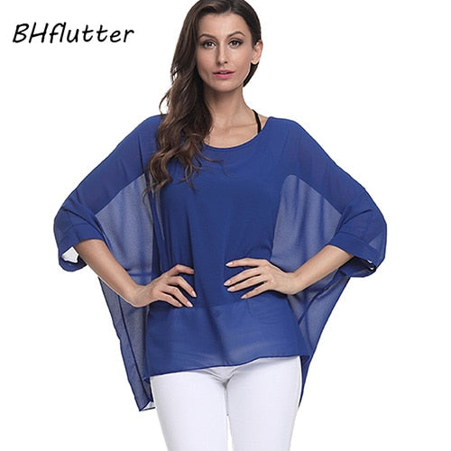BHflutter Women Blouses Plus Size 2019 New Style Batwing Casual Summer Blouse Shirt Woman Boho Chiffon Shirts Tops Chemise Femme