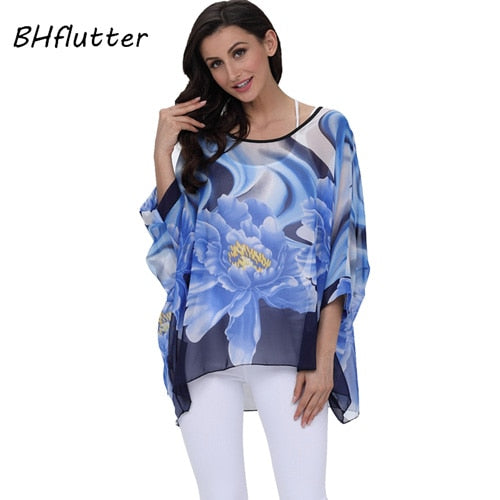 BHflutter Women Blouses Plus Size 2019 New Style Batwing Casual Summer Blouse Shirt Woman Boho Chiffon Shirts Tops Chemise Femme