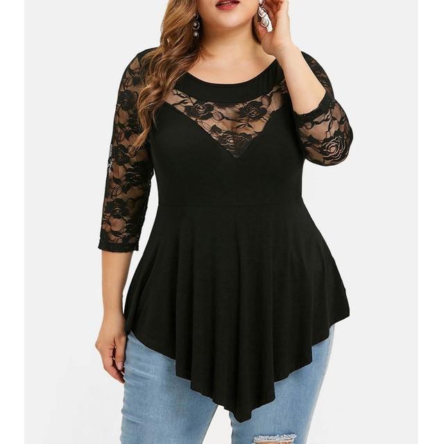 Plus Size 5XL Floral Lace Hollow Out Sexy Tunic Blouse Women Clothing Summer Big Size Tops Ladies Ruffles Irregular Blusas