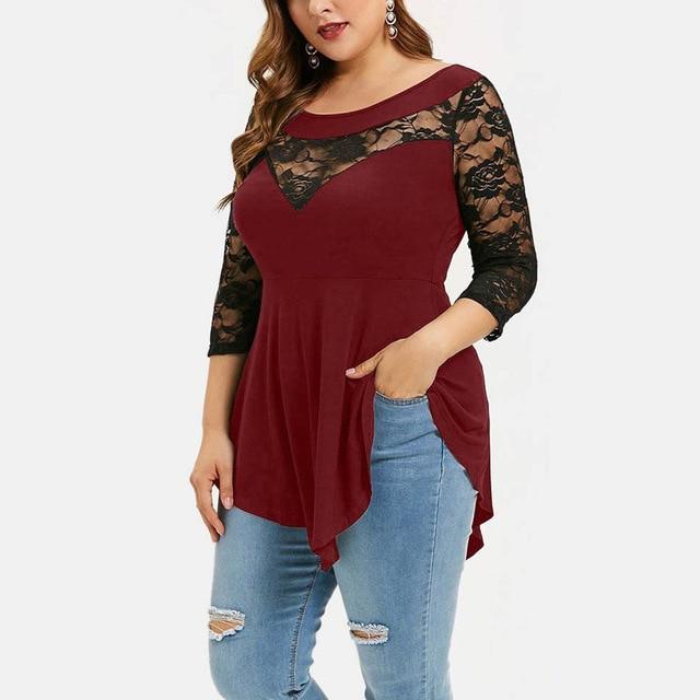 Plus Size 5XL Floral Lace Hollow Out Sexy Tunic Blouse Women Clothing Summer Big Size Tops Ladies Ruffles Irregular Blusas