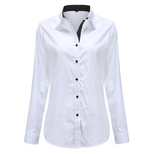 Dioufond Women Long Sleeve Shirt Fashion Clothes White Black Slim Patchwork Dot Cotton Blouse Office Ladies Plus Size Formal Top