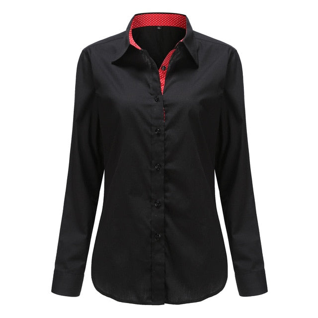 Dioufond Women Long Sleeve Shirt Fashion Clothes White Black Slim Patchwork Dot Cotton Blouse Office Ladies Plus Size Formal Top