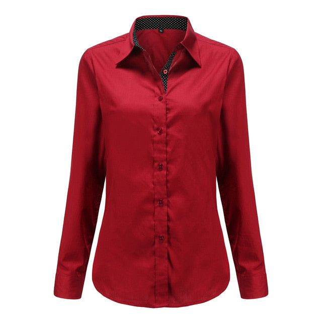 Dioufond Women Long Sleeve Shirt Fashion Clothes White Black Slim Patchwork Dot Cotton Blouse Office Ladies Plus Size Formal Top