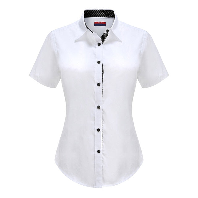 Dioufond Women Long Sleeve Shirt Fashion Clothes White Black Slim Patchwork Dot Cotton Blouse Office Ladies Plus Size Formal Top