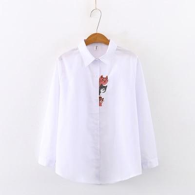 2020 New Women Floral Embroidery Long Sleeve White Striped Shirt Button Up Blouse Turn Down Collar Tops Feminina Blusas T9D627T