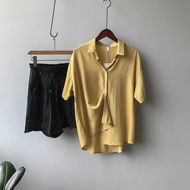 Tangada women summer shirts short sleeve solid elegant office ladies work wear blouses high quality ASF10