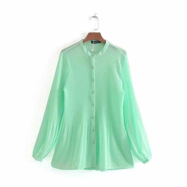 new women fashion long sleeve chiffon pleated blouse shirts women o neck casual business blusas femininas chemise tops LS3359