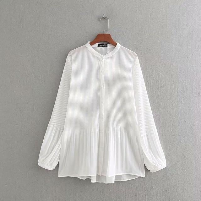 new women fashion long sleeve chiffon pleated blouse shirts women o neck casual business blusas femininas chemise tops LS3359