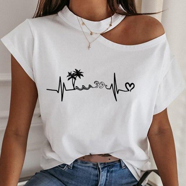 Sexy Off Shoulder Halter Women Shirt Blouse Elegant Off Shoulder Print Shirts Casual Female Summer Short Sleeve Basic Tops Blusa