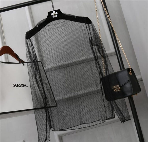 Mesh Top Women Sexy sheer Fishnet See Through Transparent Top Lace Top Blouse Mesh Shirt Women tops mesh Blouses Black Shirt