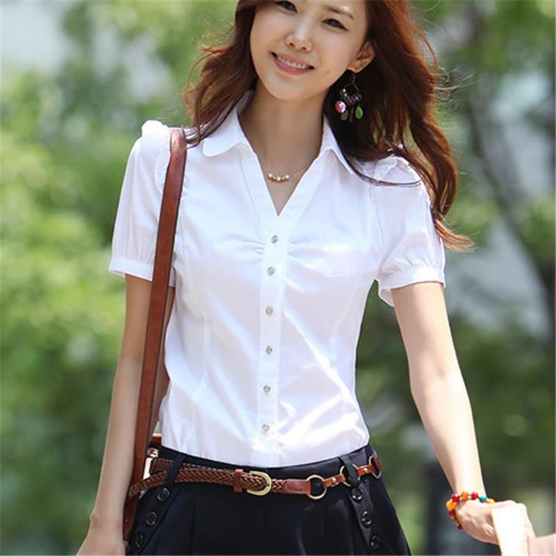 Women Shirts Elegant Women V-Neck White Shirt Plus Size Korean Fashion Cotton Blouses Shirts Office Lady Work Shirt 5xl Women