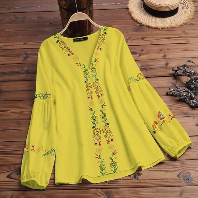 ZANZEA 2020 Fashion Printed Tops Women's Autumn Blouse Bohemian V Neck Long Sleeve Shirts Female Casual Loose Blusas Plus Size