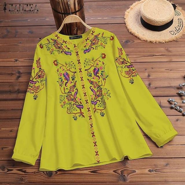 ZANZEA 2020 Fashion Printed Tops Women's Autumn Blouse Bohemian V Neck Long Sleeve Shirts Female Casual Loose Blusas Plus Size