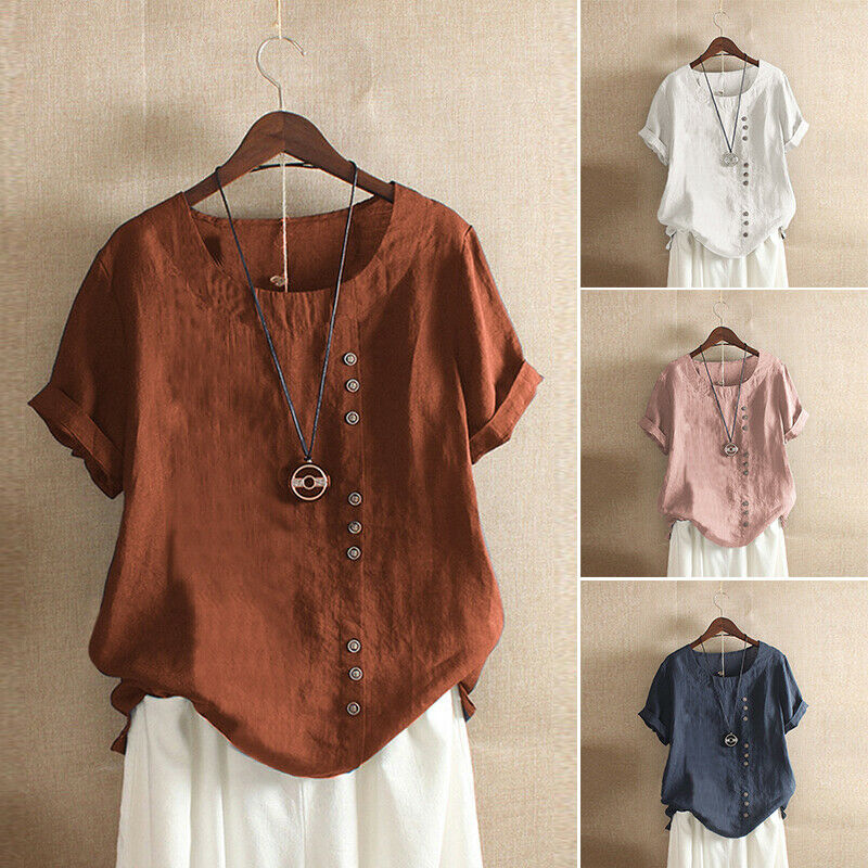 2020 Gothic Summer Women Cotton Linen Baggy Blouse Short Sleeve Loose Elegant Ladies Linen Blouse Shirt Mujer Blusa Plus Size