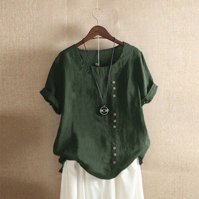 2020 Gothic Summer Women Cotton Linen Baggy Blouse Short Sleeve Loose Elegant Ladies Linen Blouse Shirt Mujer Blusa Plus Size