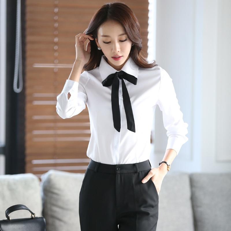 New Autumn White Shirt Women Blouse Long Sleeve Slim Work Blouse Plus Size Shirts Women's Office Casual Blouses Fashion Bow Tops