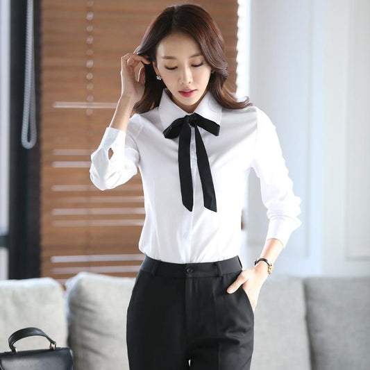 New Autumn White Shirt Women Blouse Long Sleeve Slim Work Blouse Plus Size Shirts Women's Office Casual Blouses Fashion Bow Tops