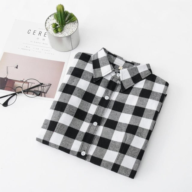 Women's Shirts 2020 Autumn and Winter female shirt plaid shirt women slim long sleeve cotton Blouse top female outerwear