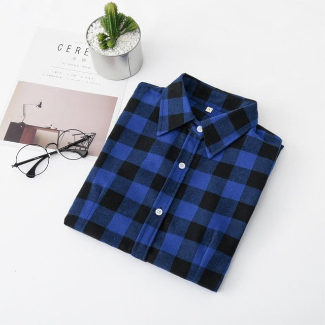 Women's Shirts 2020 Autumn and Winter female shirt plaid shirt women slim long sleeve cotton Blouse top female outerwear