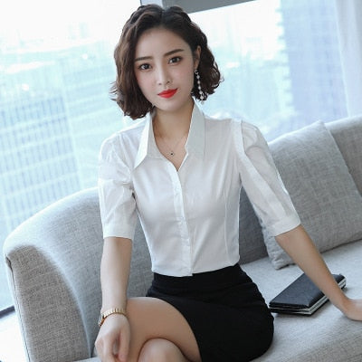 Korean Fashion Women Shirts Office Lady Cotton Blouse Blusas Mujer De Moda 2019 Women Blouses Elegant Women Shirt Plus Size 5XL